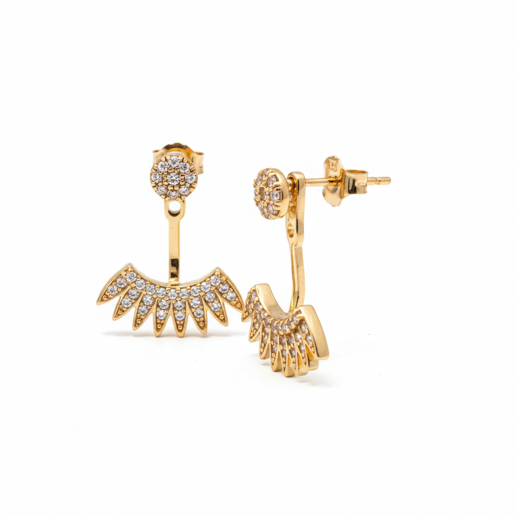 professional-gold-ear-jacket-earrings-right-side-angle Gold Ear Jacket Earrings - Crystal Fan Design – Image 1