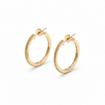 Gold Textured Hoop Earrings - Beaded Detail