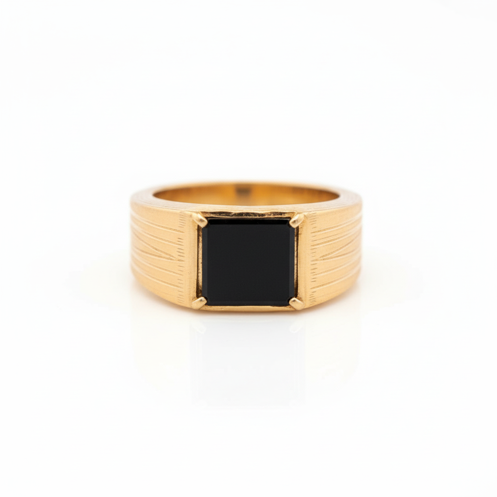 professional-product-photo-of-gold-signet-ring-with-black-stone Black Onyx Gold Signet Ring – Image 1