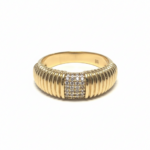 Ribbed Gold Ring with Crystal Pavé Square