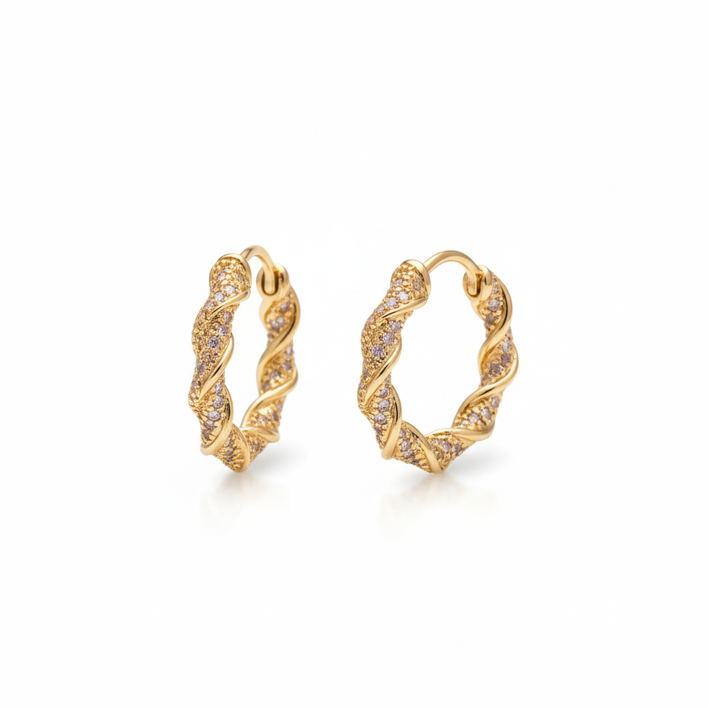 professional-twisted-gold-hoops-from-different-angle Gold Twisted Hoop Earrings - Rope Design – Image 1