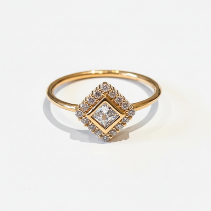 Pure Bright Gold Ring with Crystal Pavé Square - No Shadows
