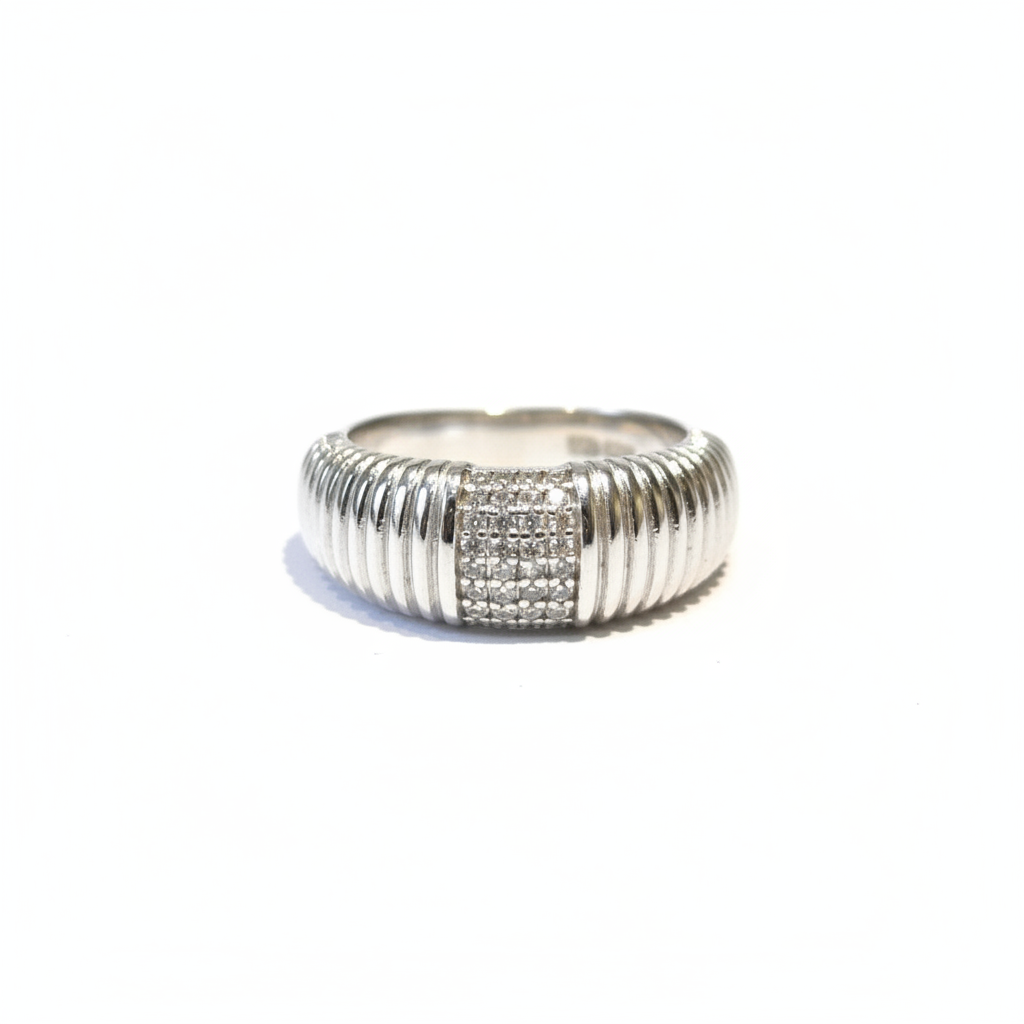 pure-silver-ribbed-ring-with-crystal-pav Pure Silver Ribbed Ring with Crystal Pavé