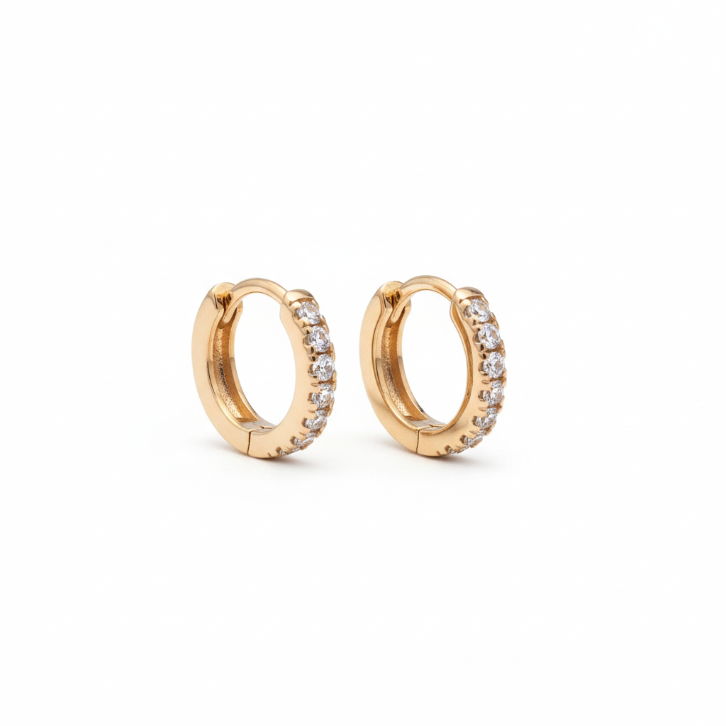 three-quarter-side-angle-of-gold-hoop-earrings Pave Charm – Image 1