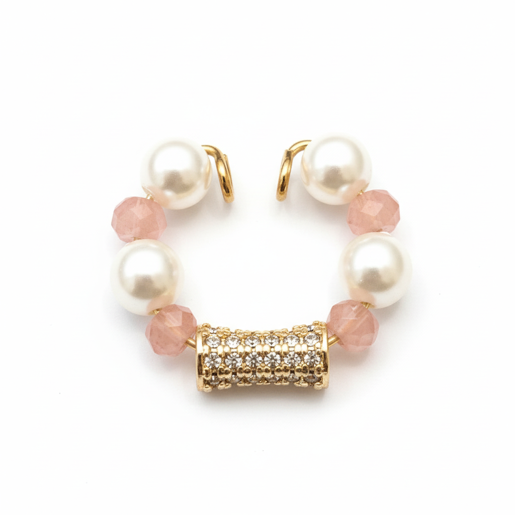 white-pearl-pink-rose-ear-cuff White Pearl & Pink Rose Ear Cuff